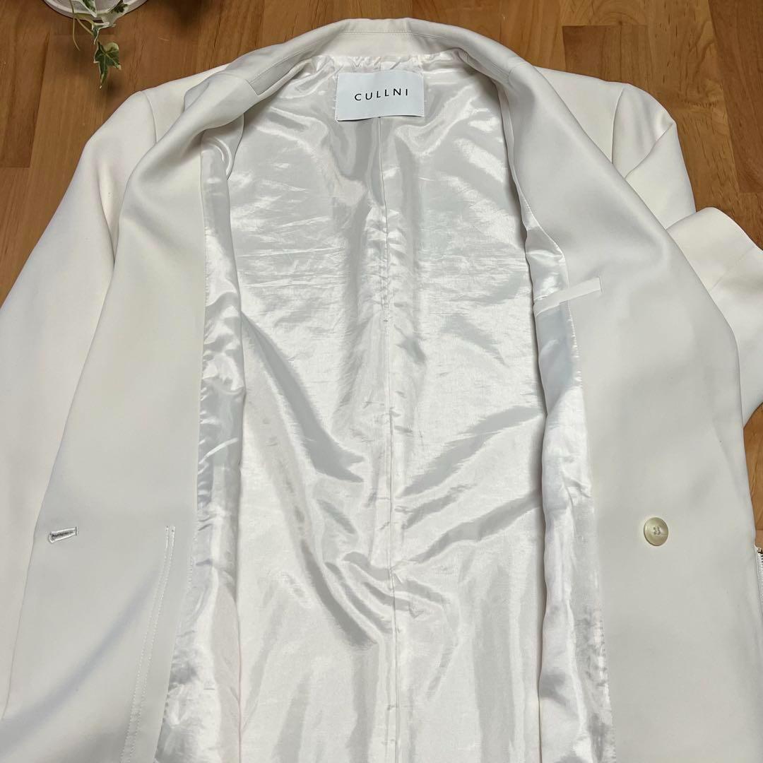 【美品】CULLNIトレンドデザイン　前ファスナー メンズ スーツ　オフホワイト