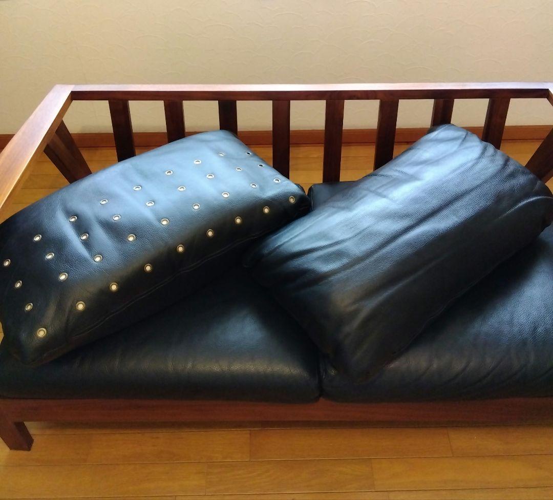 黒レザー2人掛けソファ本革本皮モダンアンティークカリモクアクタスインダストリアル