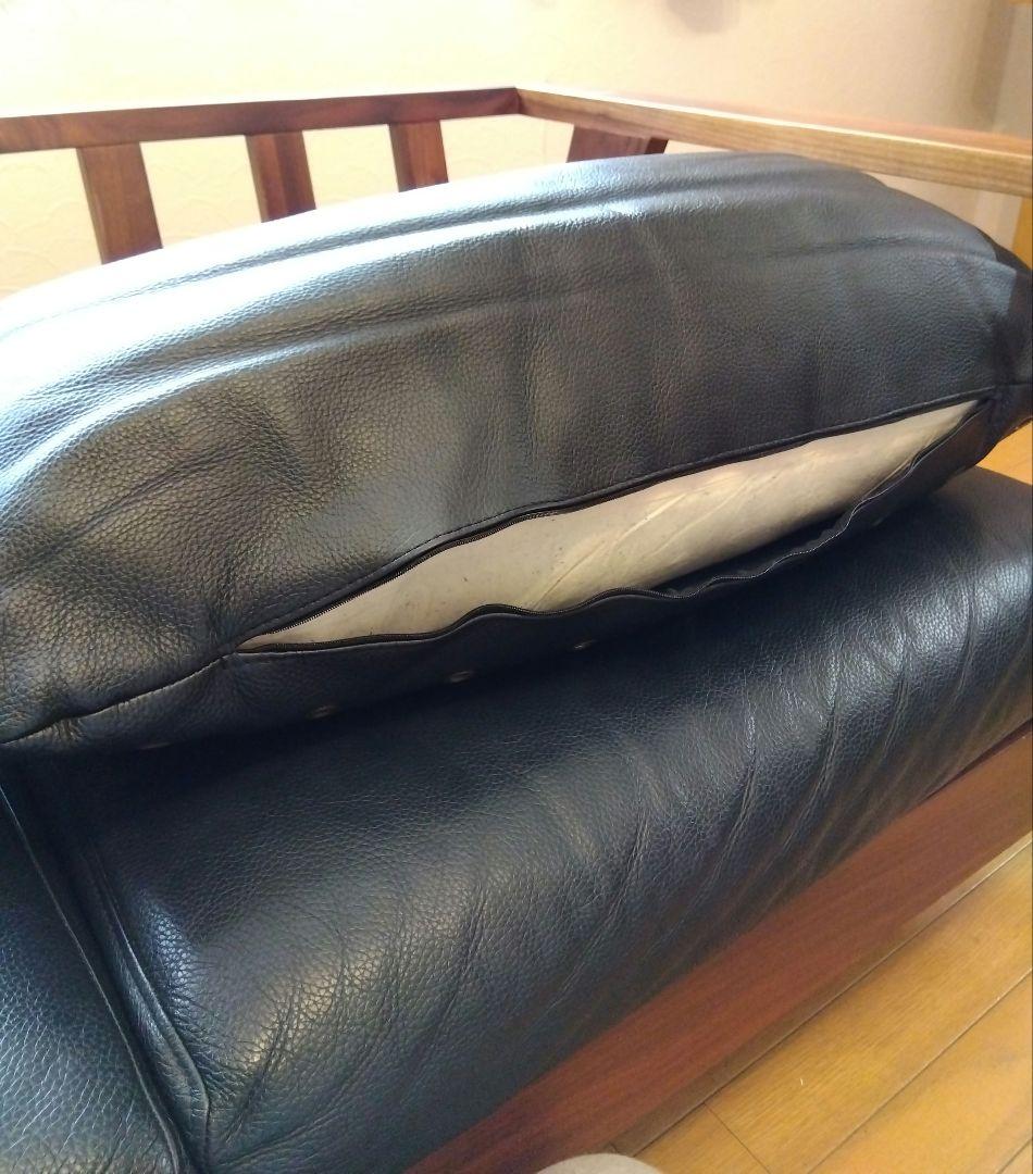 黒レザー2人掛けソファ本革本皮モダンアンティークカリモクアクタスインダストリアル