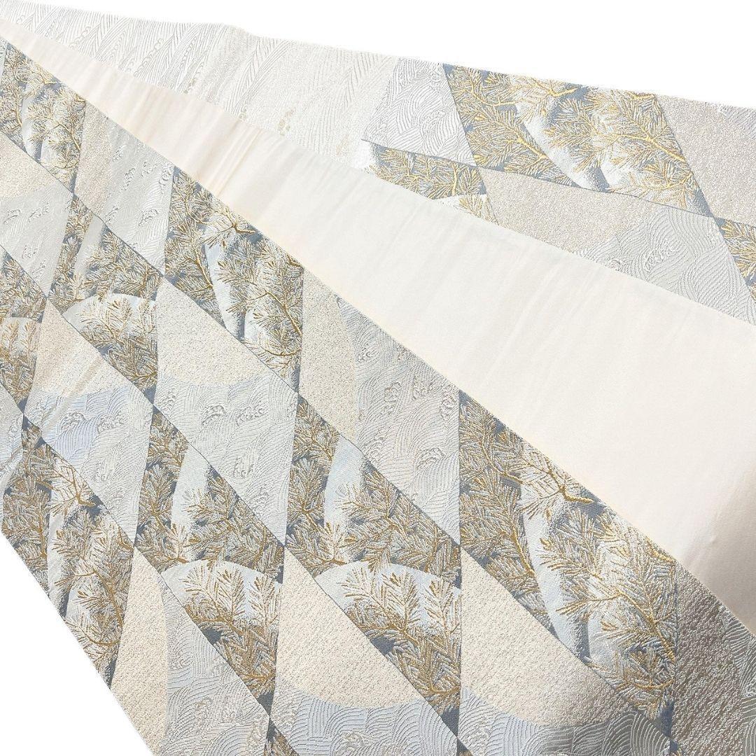 袋帯　献上松葉紋　縦縞　波模様　松葉　金糸　着物　123b p ms