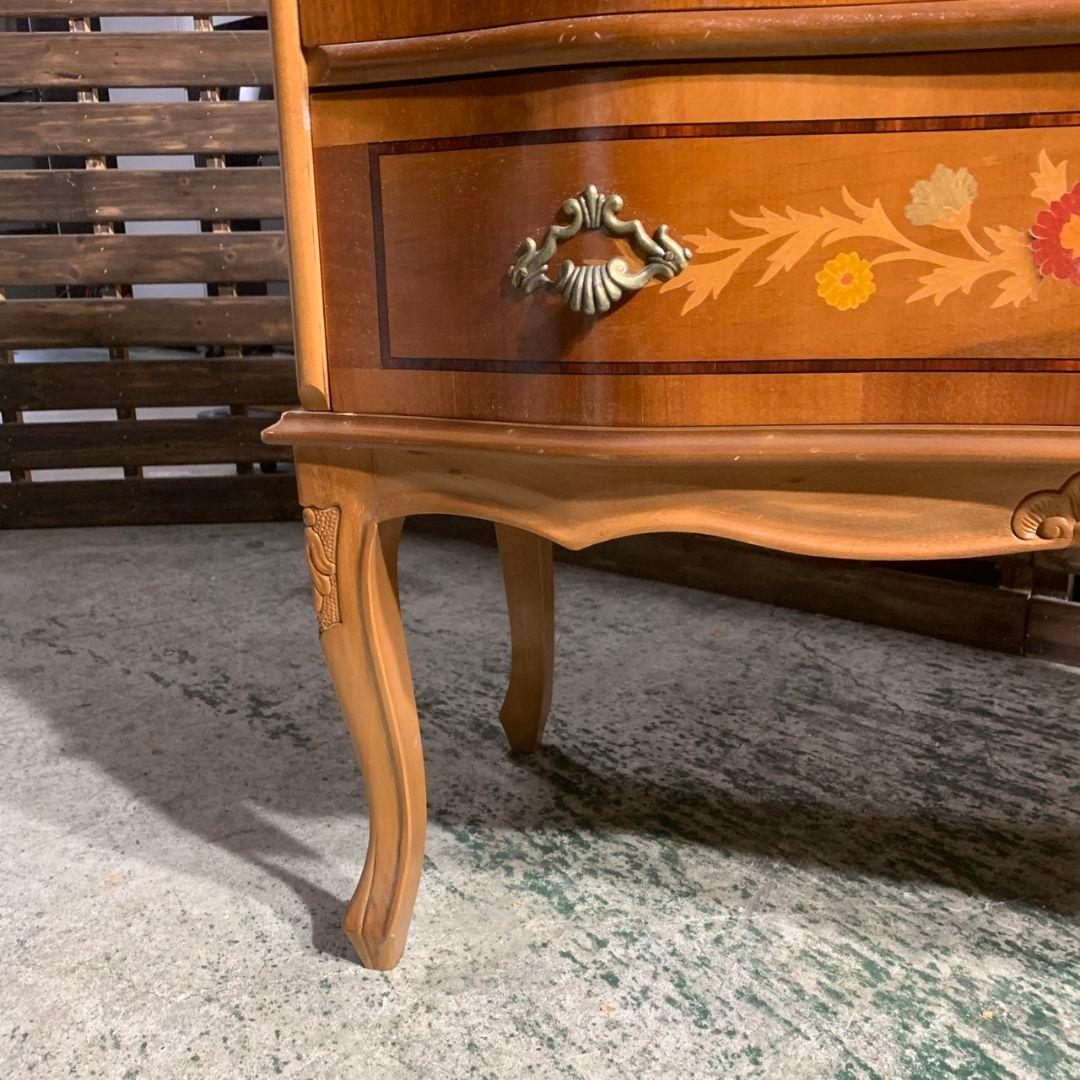 K530 猫脚 ヨーロッパ家具 象嵌細工 3段チェスト アンティーク家具