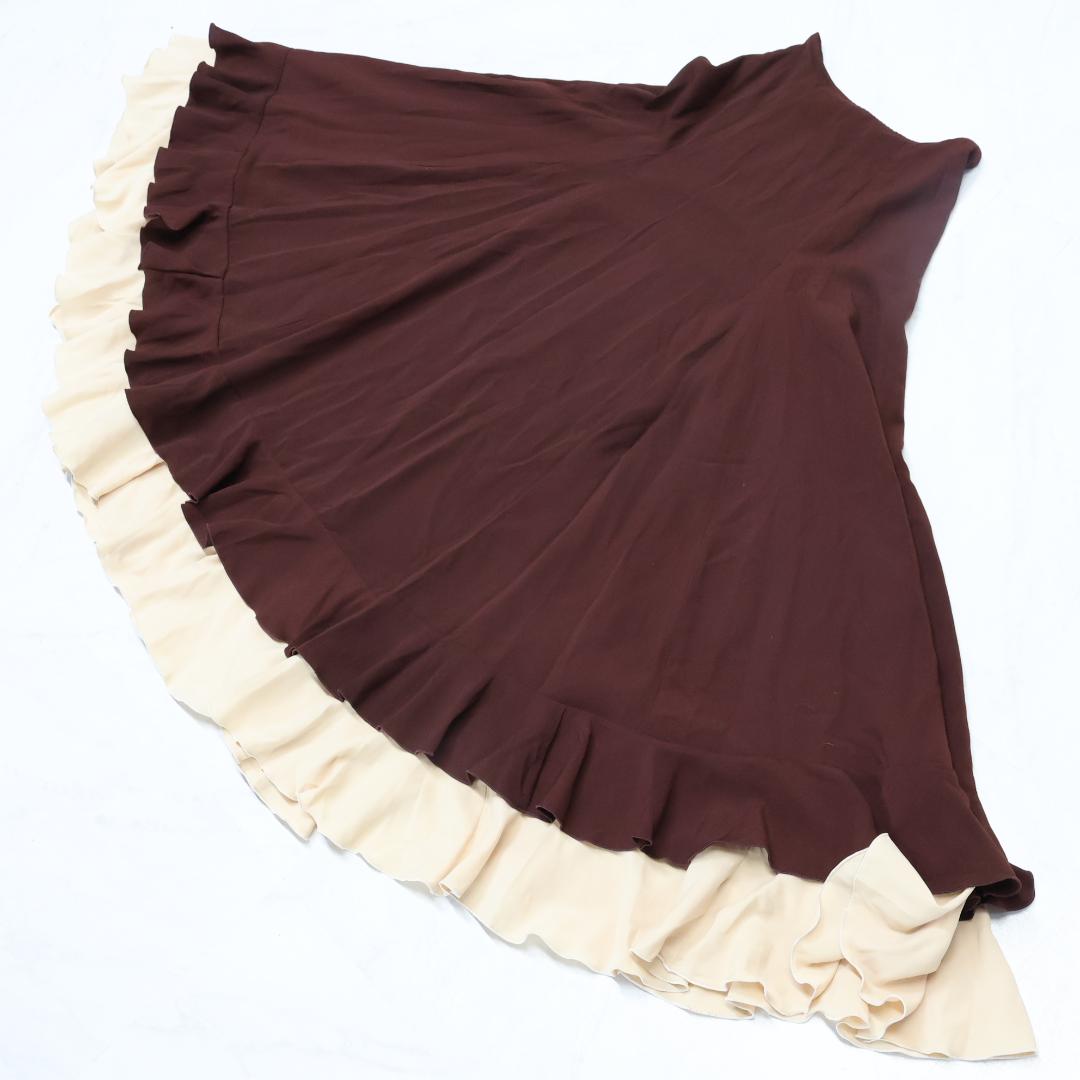 【美品 フラメンコ衣装】ブラウン ファルダ シージョ スカート ボランテ フリル