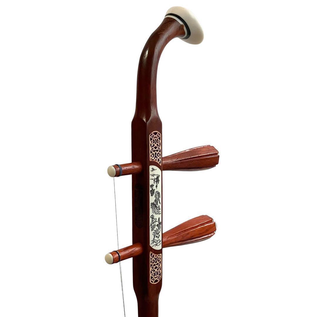 【未使用】二胡 紅木 胡琴 ヘビ皮 中国楽器 セミハードケース付