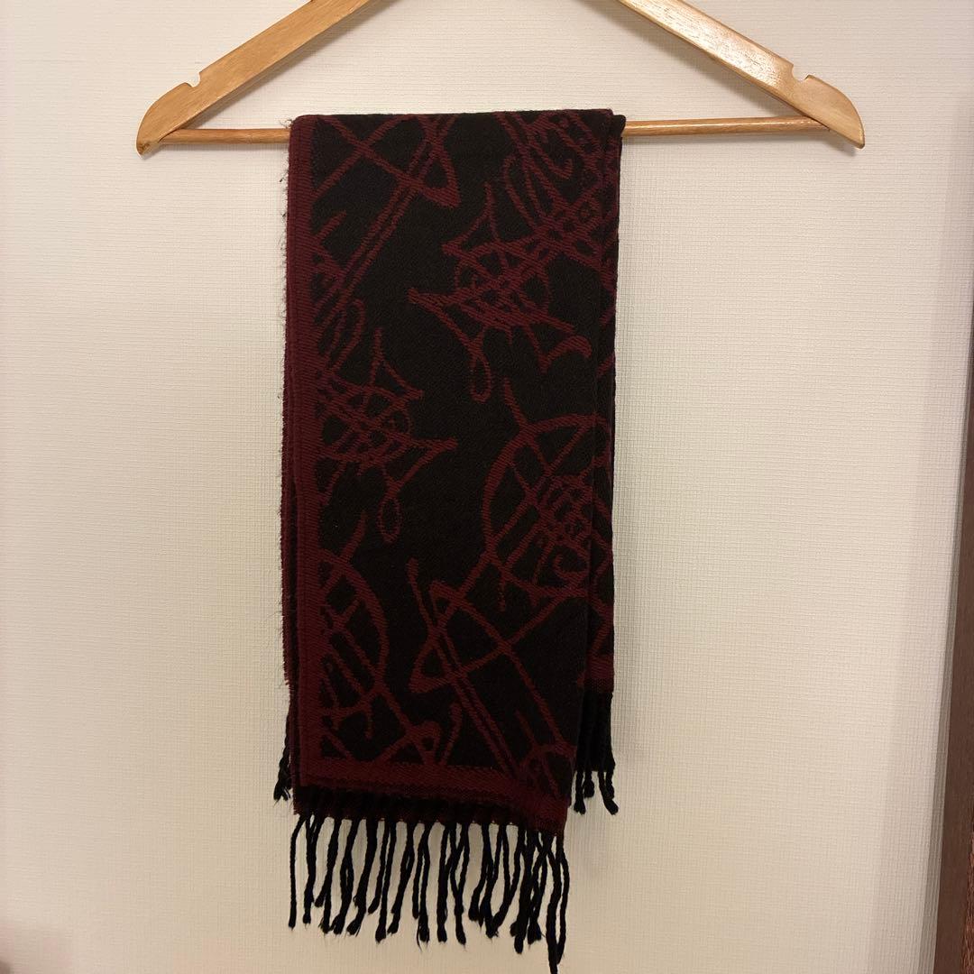 Vivienne Westwood　オーブ総柄 マフラー　赤黒リバーシブル