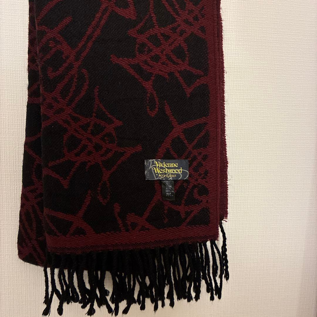 Vivienne Westwood　オーブ総柄 マフラー　赤黒リバーシブル