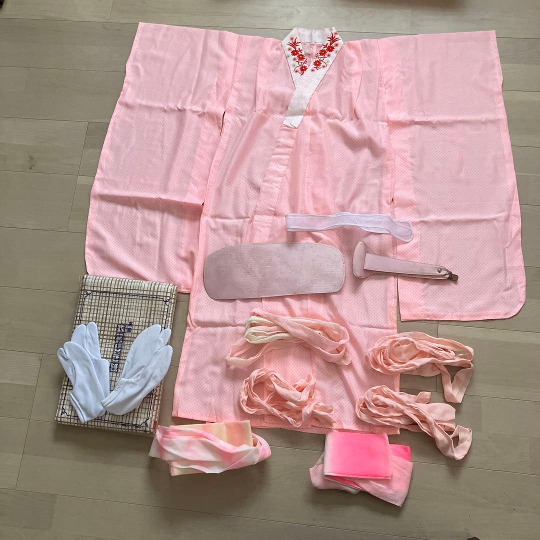 ★底値！百貨店購入7歳七五三フルセット青花柄 着物長襦袢紐小物和装一式セット★