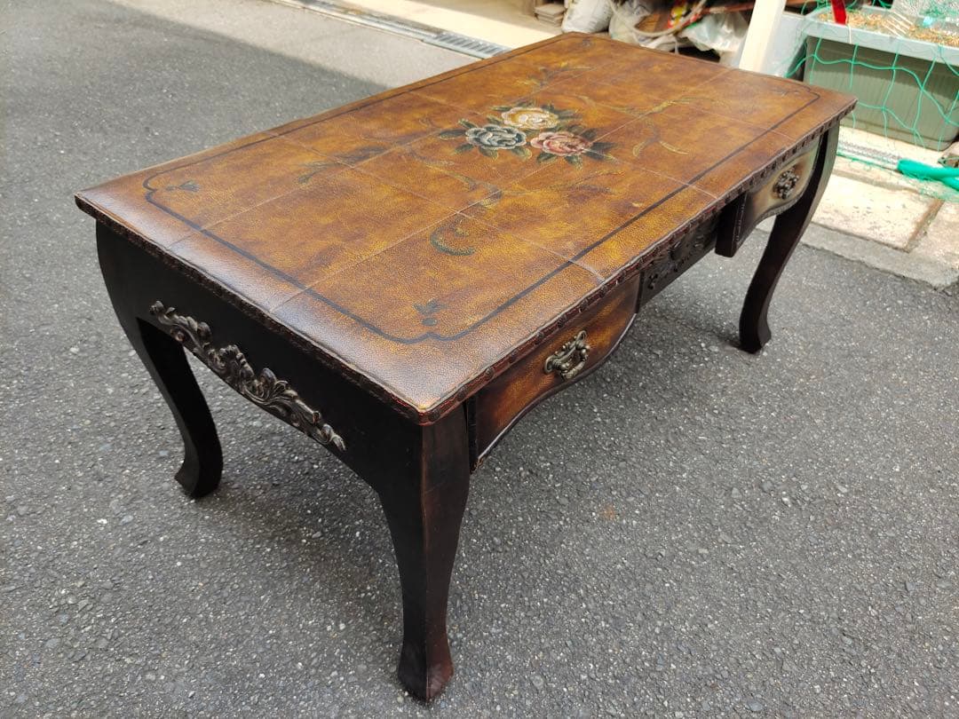 時代家具　猫脚デスク　両面引き出　飾台　西洋っぽい　コーヒーテーブル　店舗什器