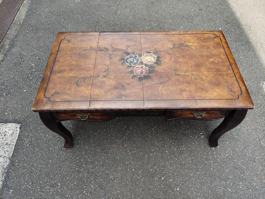 時代家具　猫脚デスク　両面引き出　飾台　西洋っぽい　コーヒーテーブル　店舗什器