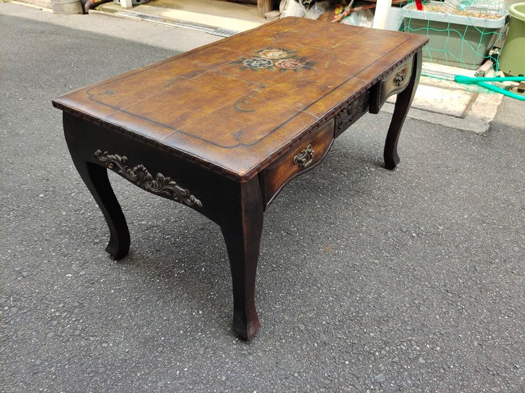 時代家具　猫脚デスク　両面引き出　飾台　西洋っぽい　コーヒーテーブル　店舗什器