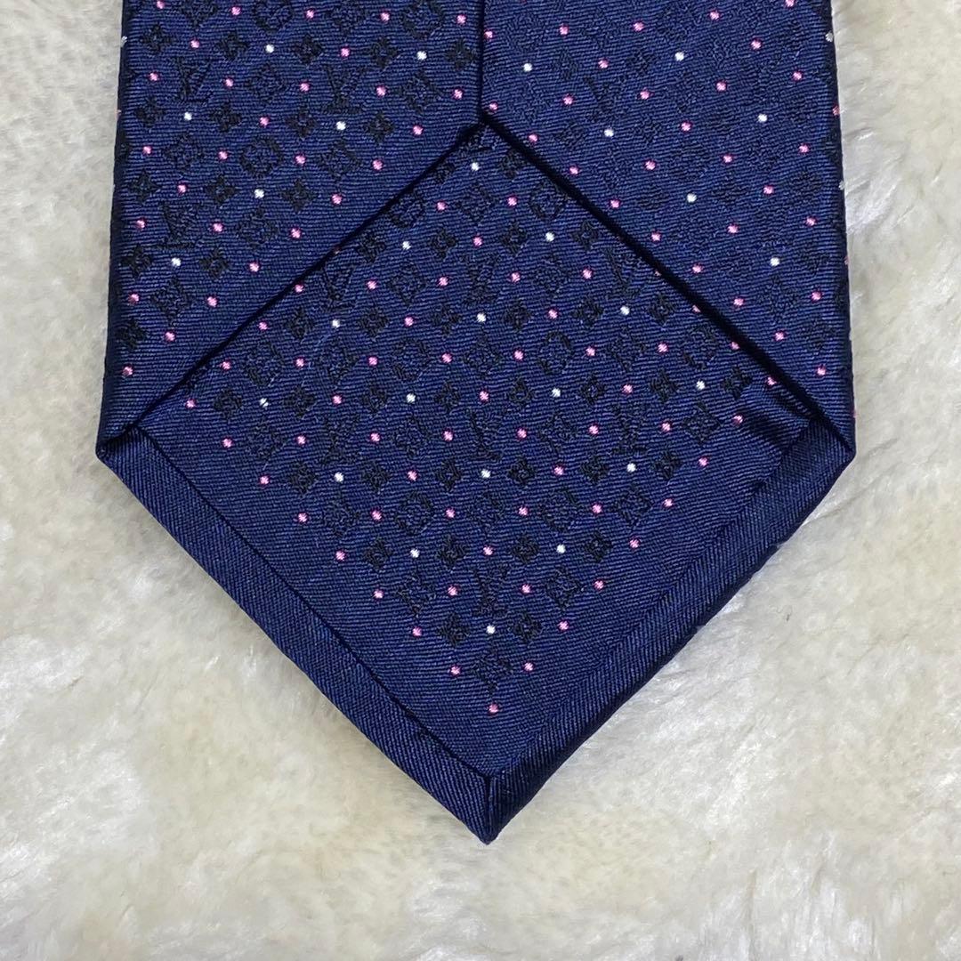 新品未使用✨ルイヴィトンモノグラムドット柄　総柄LV紺ネイビー光沢感大剣8㎝