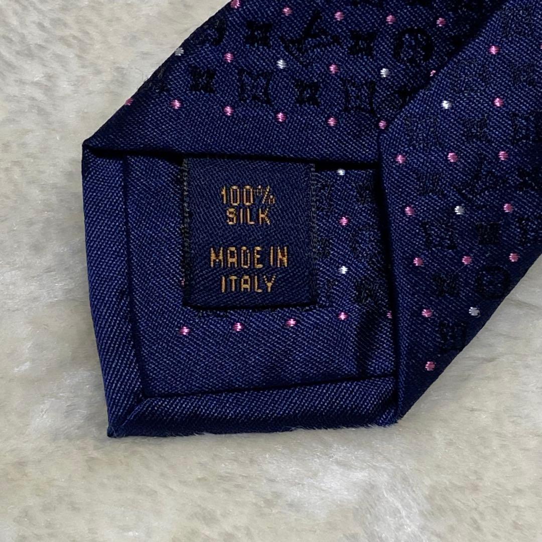 新品未使用✨ルイヴィトンモノグラムドット柄　総柄LV紺ネイビー光沢感大剣8㎝