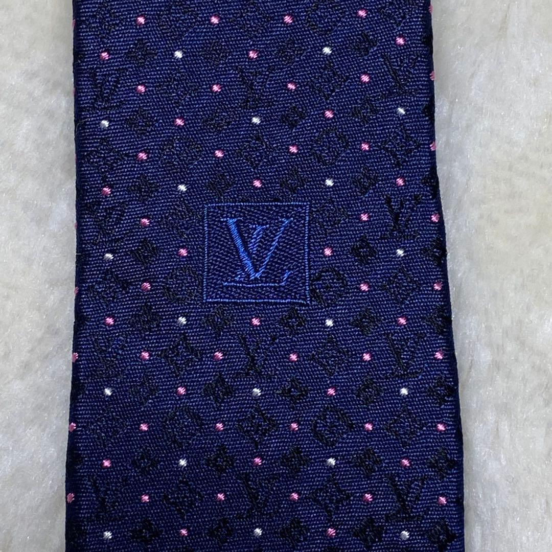 新品未使用✨ルイヴィトンモノグラムドット柄　総柄LV紺ネイビー光沢感大剣8㎝