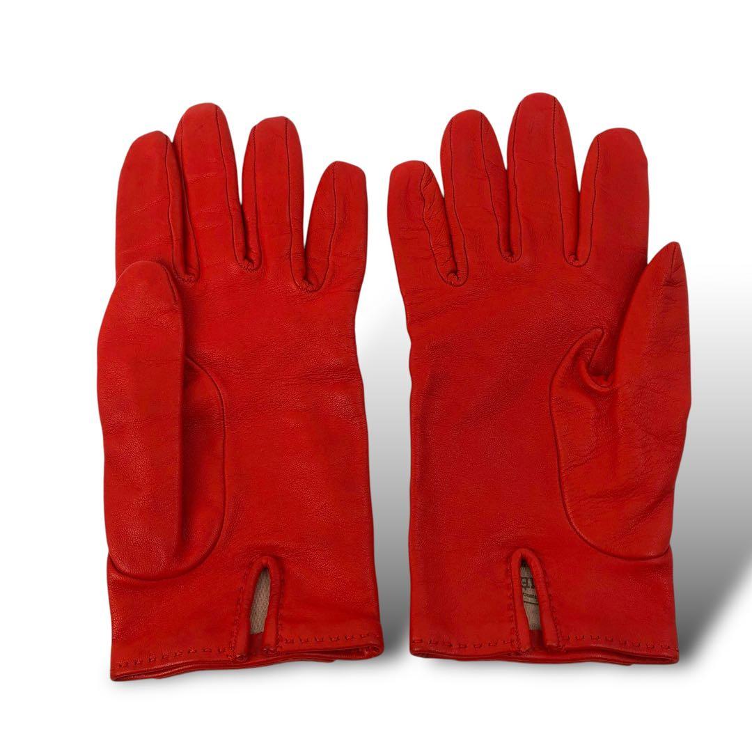 美品 HERMES エルメス ゴールド金具 レザーグローブ 手袋 ケリー 赤