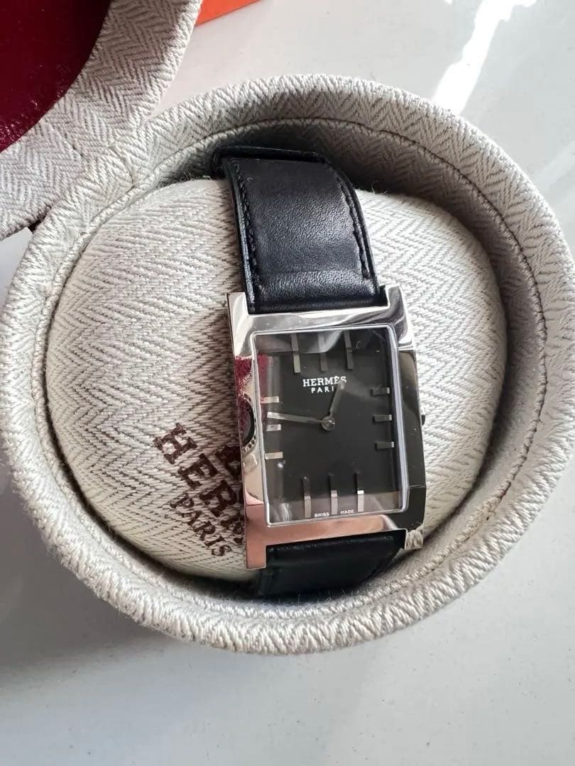美品　HERMES TAI 710 タンデム　ブラックレザー時計