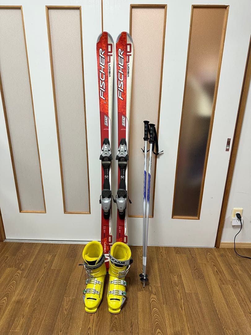 中古FISCHER スキー板155cm,ブーツ25.5cm,ストック110cm