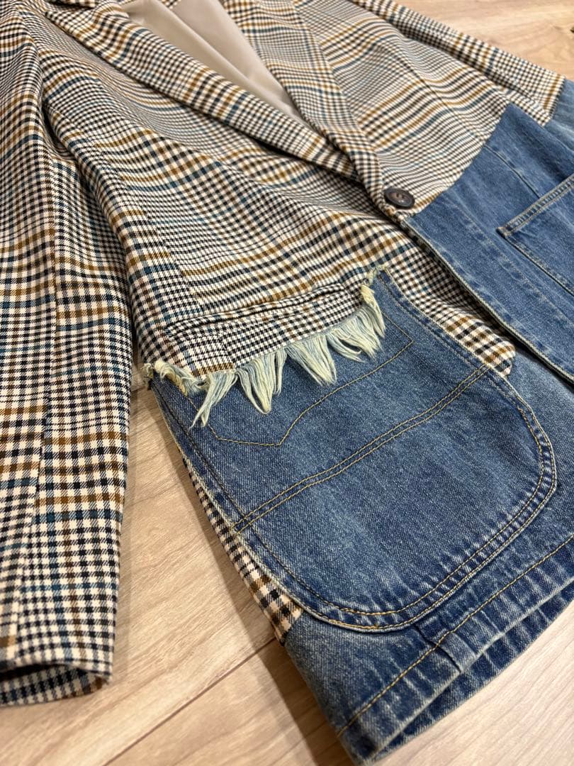 MICALLE MICALLE デニムｘグレンチェック柄リメイク風ジャケット