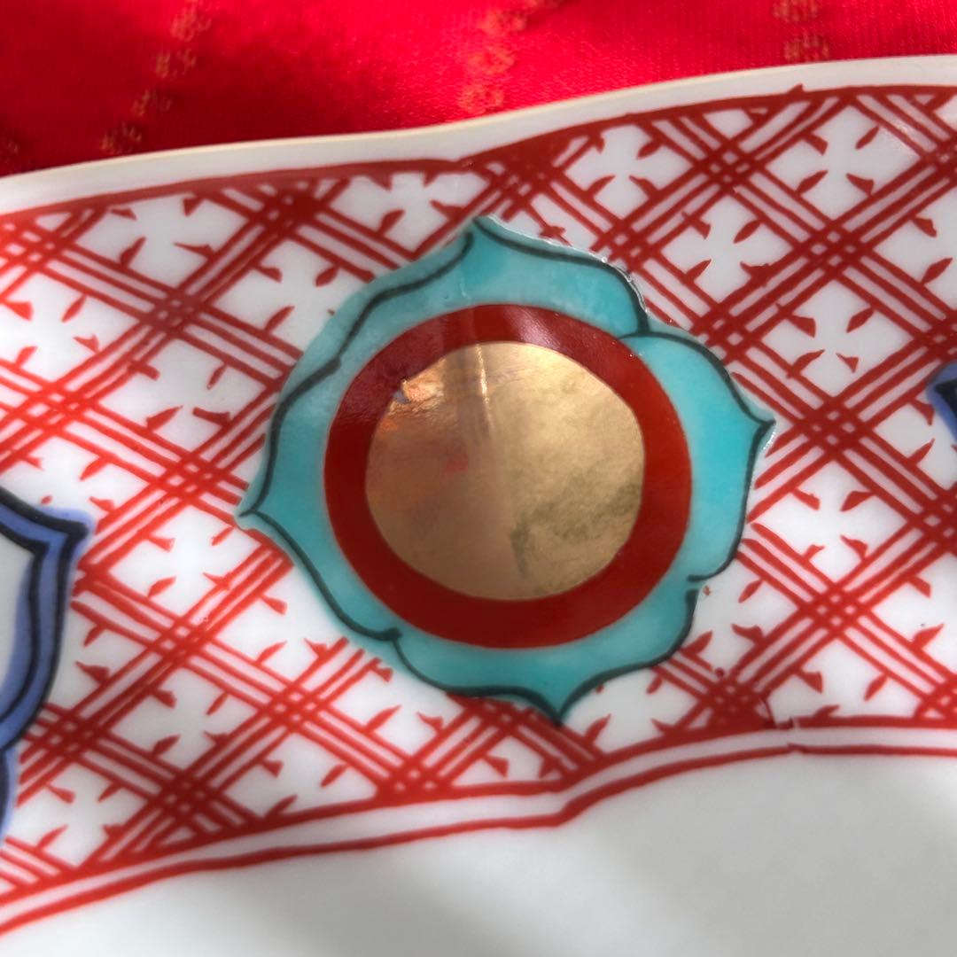 【未使用品】たち吉　橘吉　赤絵花鳥金彩丸紋　楕円皿5枚セット　希少　廃盤品