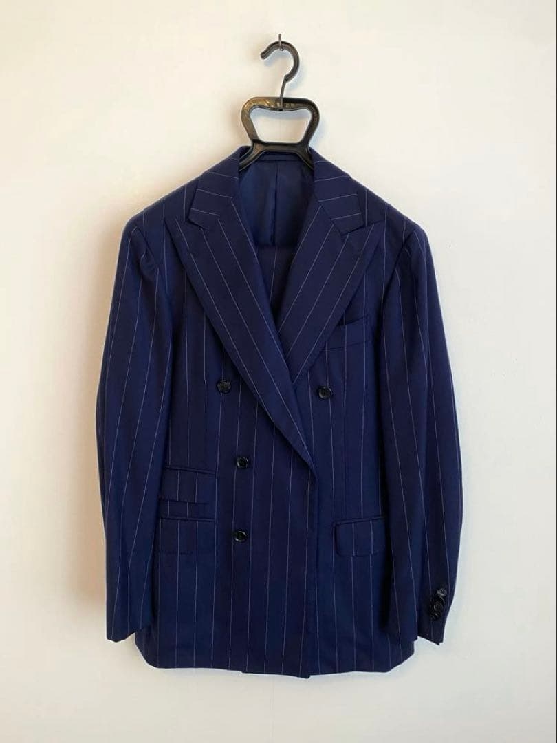 【美品】Brilla ダブルブレスト スーツ ネイビー　ストライプ　48