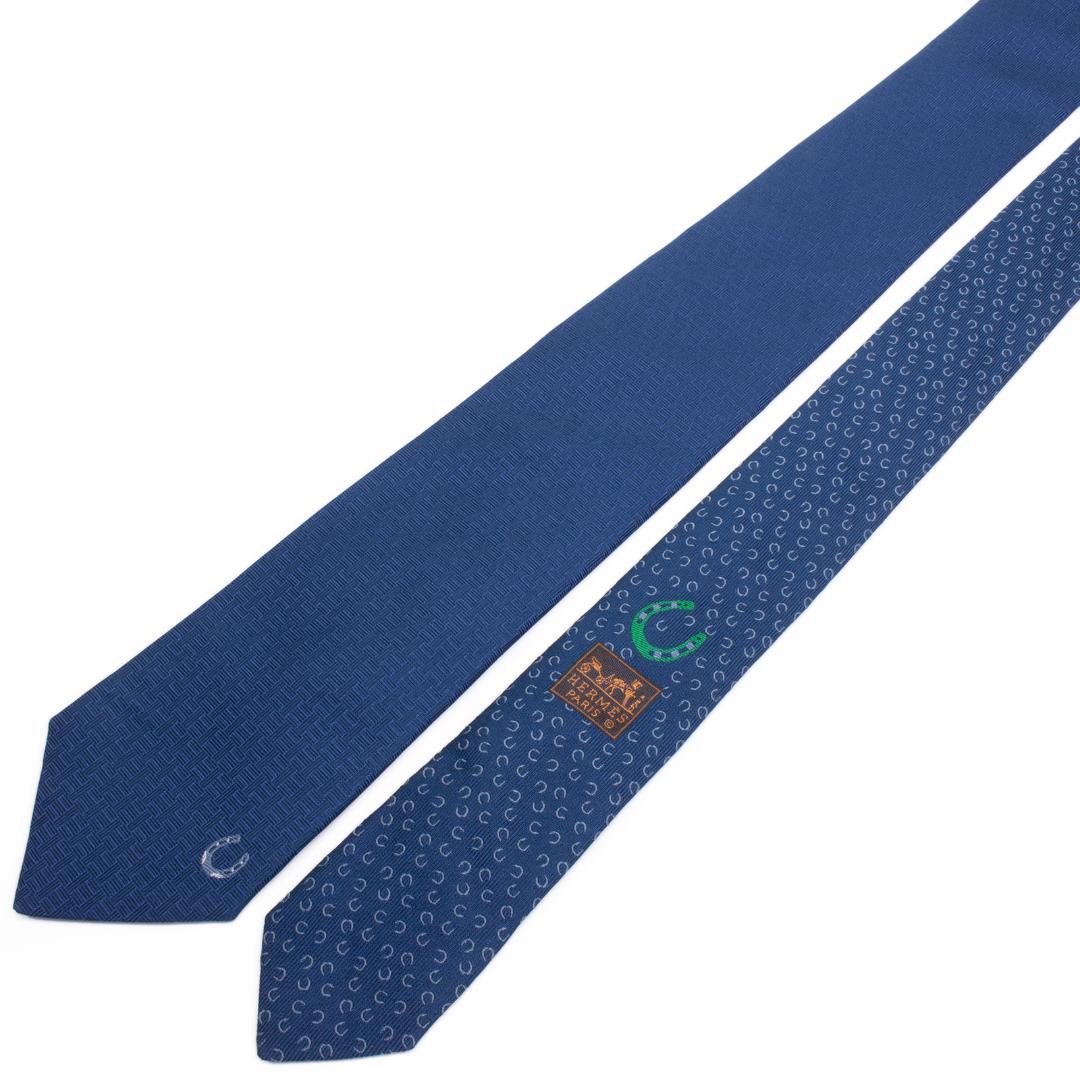エルメス ネクタイ ジャガードタイ 青 ブルー 白 総柄 Hロゴ マーク 蹄鉄