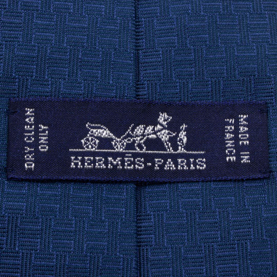 エルメス ネクタイ ジャガードタイ 青 ブルー 白 総柄 Hロゴ マーク 蹄鉄