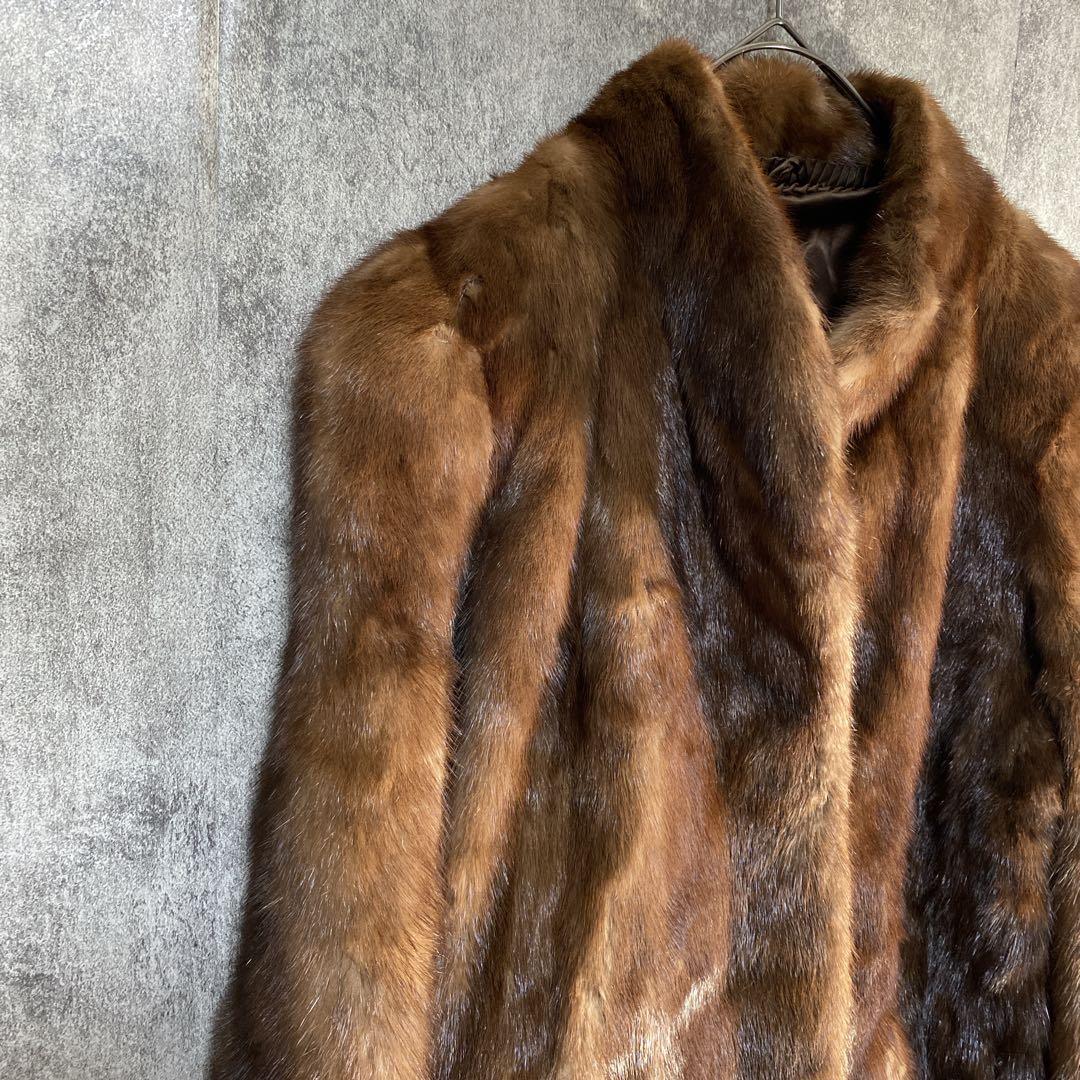 極上リアルファーコート ミンク調 美艶ブラウン 大人エレガント 高級アウター