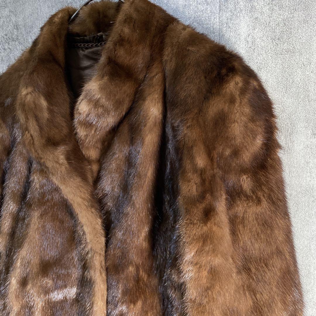 極上リアルファーコート ミンク調 美艶ブラウン 大人エレガント 高級アウター