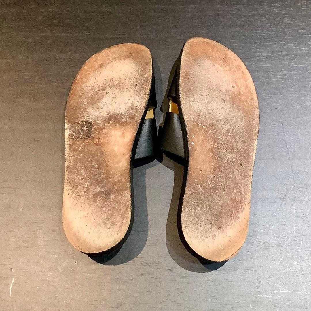 エルメス HERMES イズミール レザー サンダル Hモチーフ 黒 ブラック