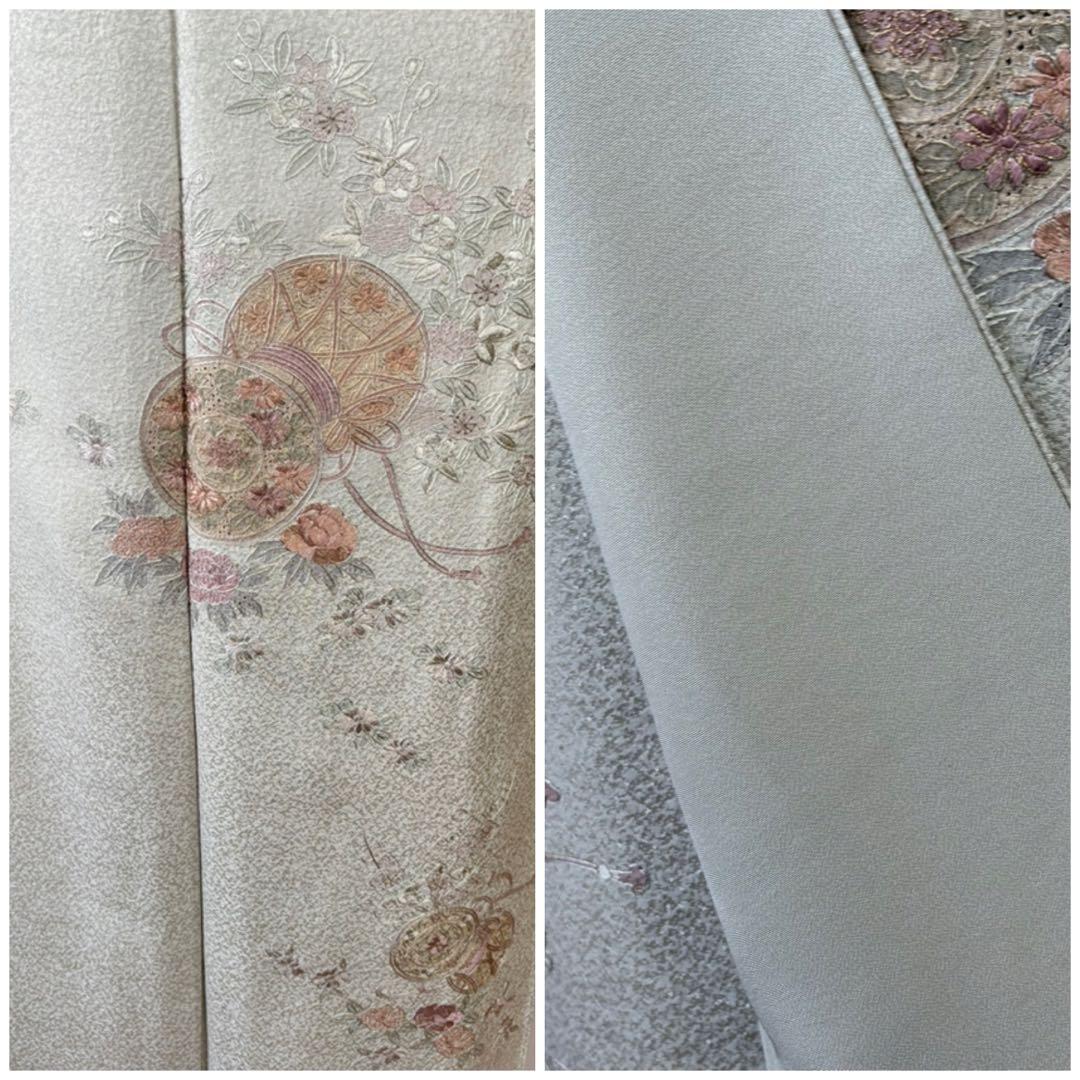 4点フルセット 訪問着　袋帯　帯揚げ　帯締め　スワトウ刺繍　逸品