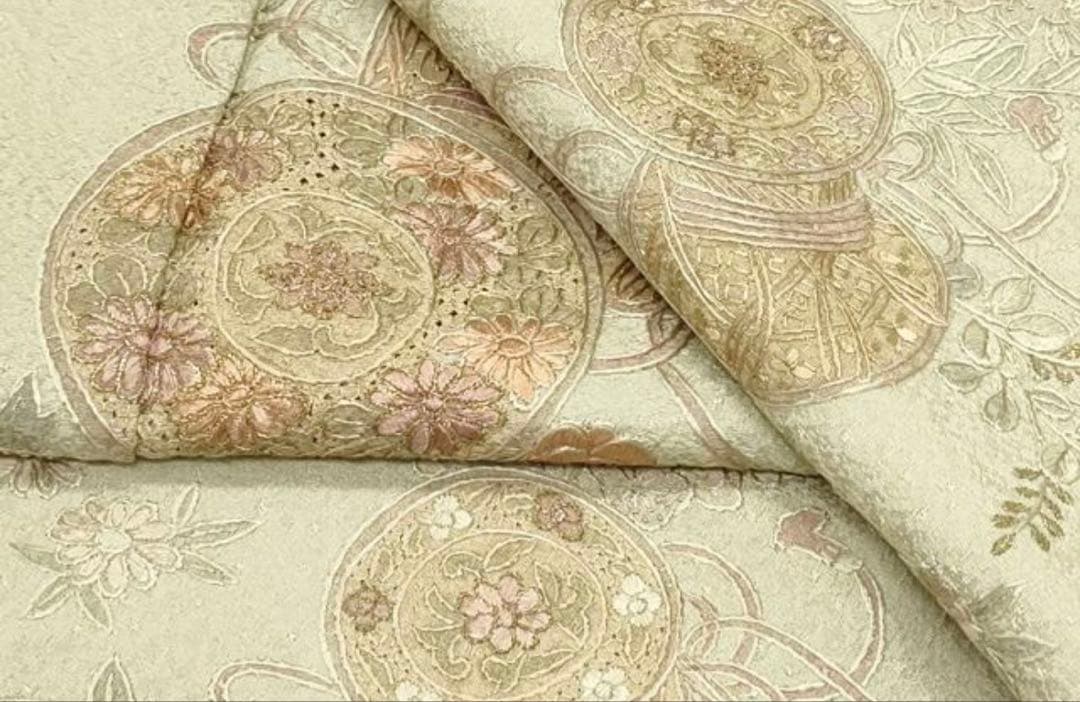 4点フルセット 訪問着　袋帯　帯揚げ　帯締め　スワトウ刺繍　逸品