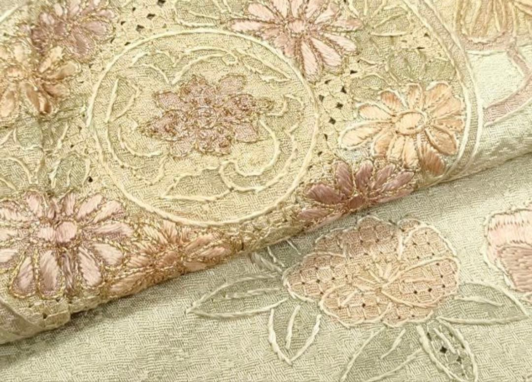 4点フルセット 訪問着　袋帯　帯揚げ　帯締め　スワトウ刺繍　逸品