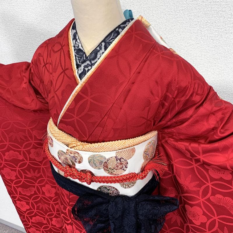 509z20〇三松取扱い 花がぁる 色無地振袖 地紋 松竹梅 赤〇成人式 結婚式