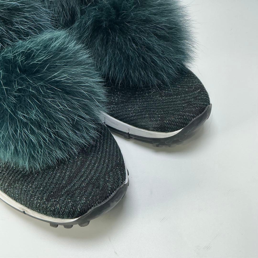 JIMMY CHOO　Norway　ファーポンポン付きニットスニーカー