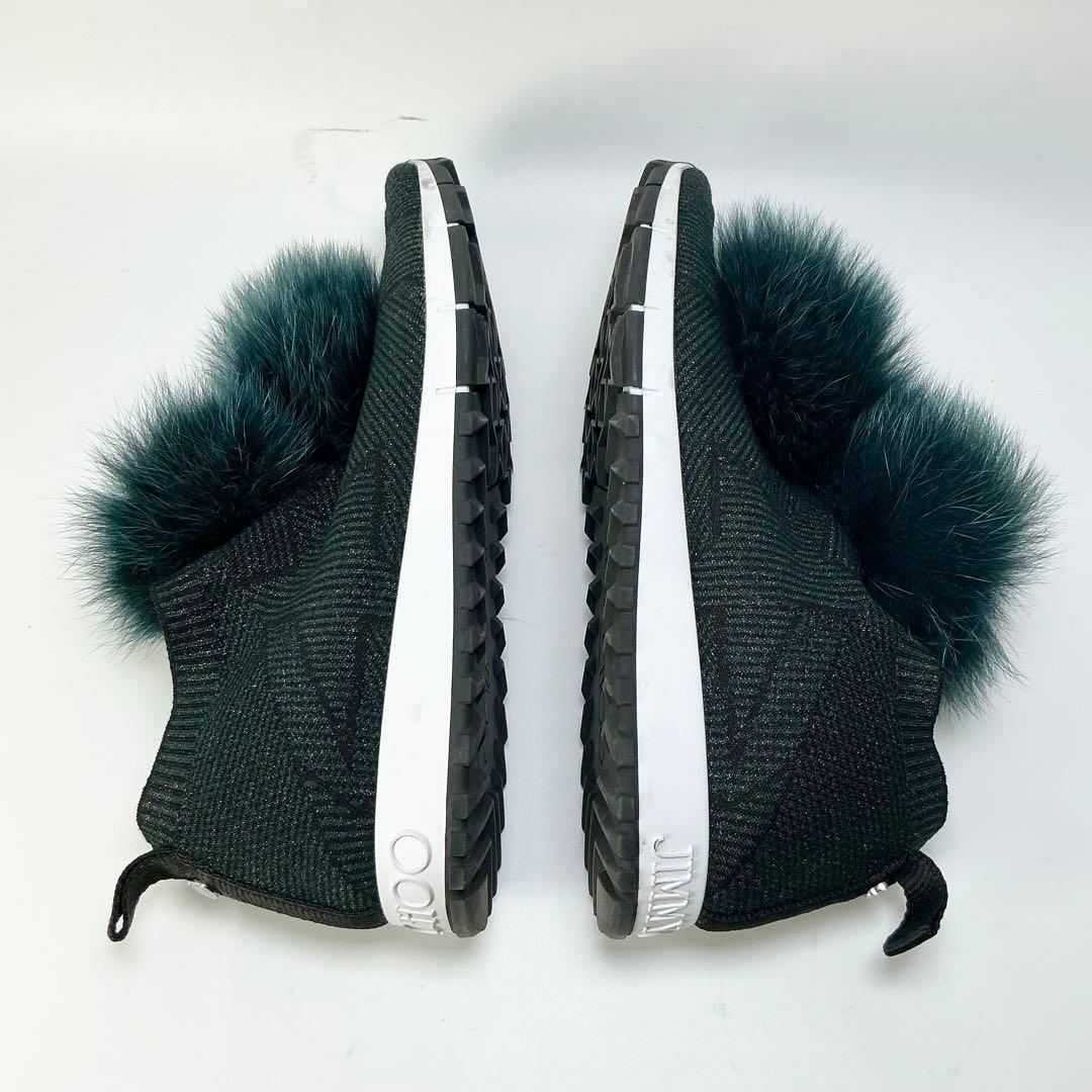 JIMMY CHOO　Norway　ファーポンポン付きニットスニーカー