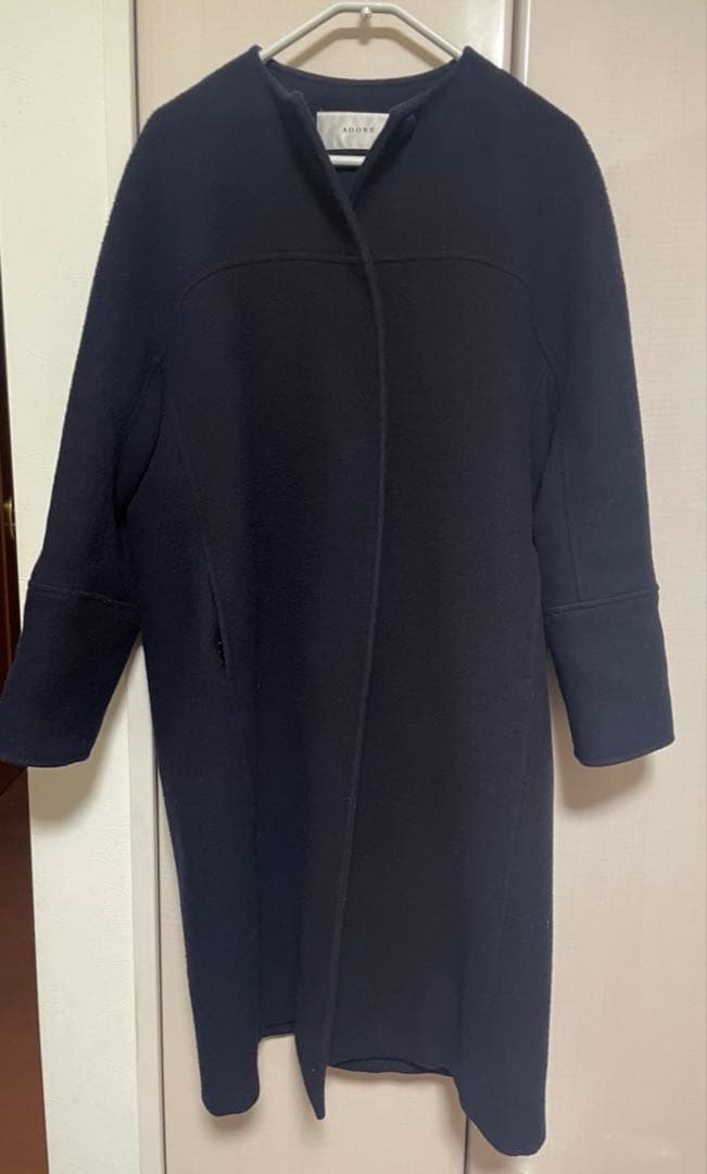 t*o様 アドーア　定価95700円　エアメルトンノーカラーコート38 黒