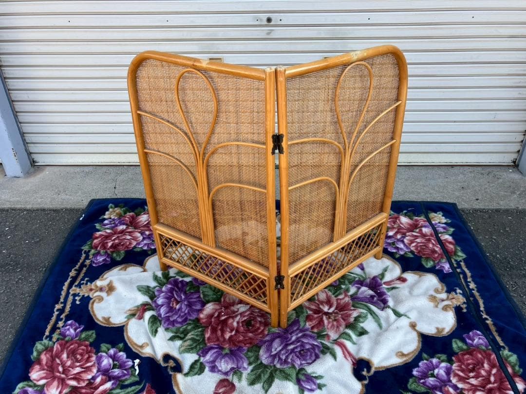 藤★ラタン★ロータイプ★パーテーション★2連折りたたみ★衝立