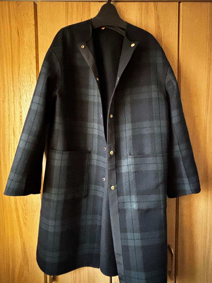 マッキントッシュフィロソフィー　紺　チェック柄 ロングコート　リバーシブル