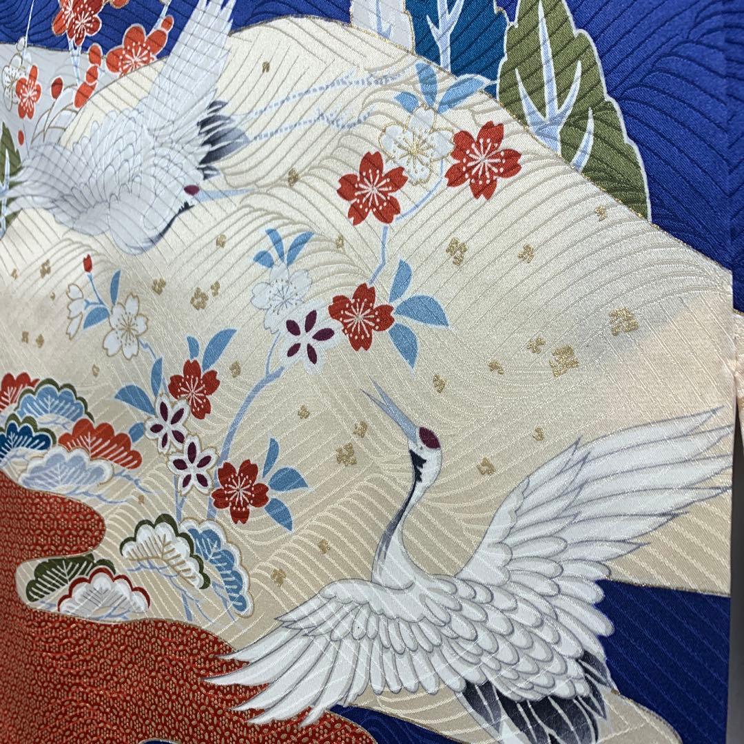 D20 正絹 振袖 鶴 華模様 御所車 豪華 成人式 着物 170cm以上