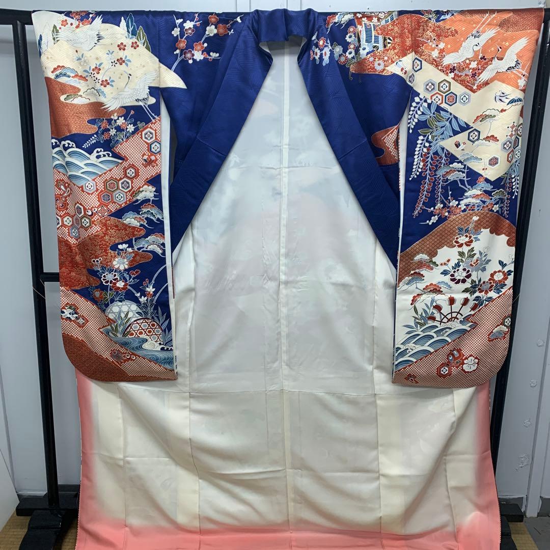 D20 正絹 振袖 鶴 華模様 御所車 豪華 成人式 着物 170cm以上