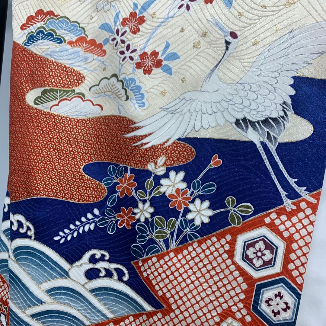 D20 正絹 振袖 鶴 華模様 御所車 豪華 成人式 着物 170cm以上