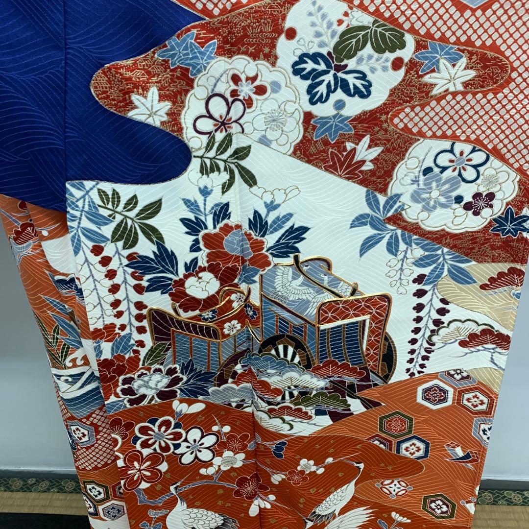 D20 正絹 振袖 鶴 華模様 御所車 豪華 成人式 着物 170cm以上