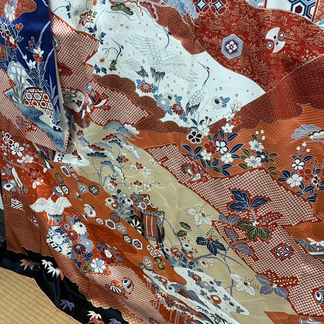 D20 正絹 振袖 鶴 華模様 御所車 豪華 成人式 着物 170cm以上