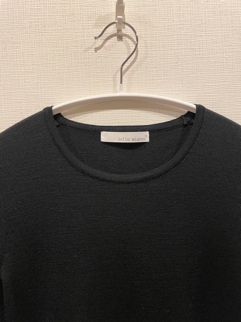 極美品　ジョリーミニョン　袖口パールメモリータフタドッキングワンピース　ブラック