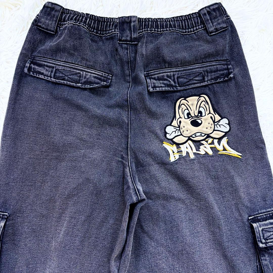 美品 GALFY 2024年夏発売ハーフデニムカーゴパンツ 中型犬 ロゴ刺繍 L
