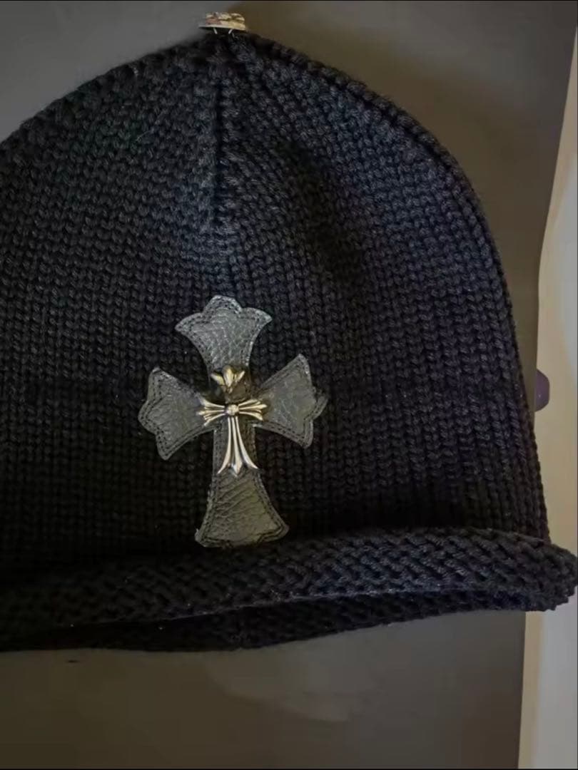 【即購入OK‼️】ニット帽 ビーニー クロス ニットCH柄刺繍 男女兼用　Y2K