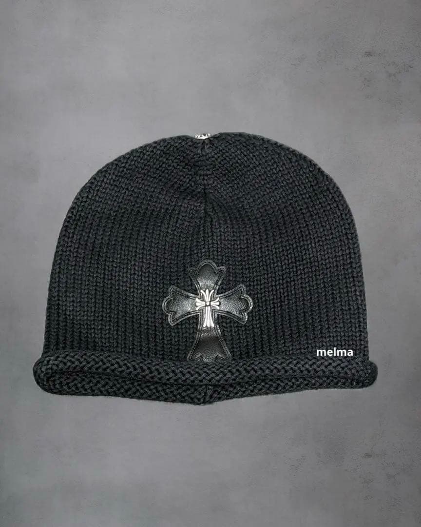 【即購入OK‼️】ニット帽 ビーニー クロス ニットCH柄刺繍 男女兼用　Y2K