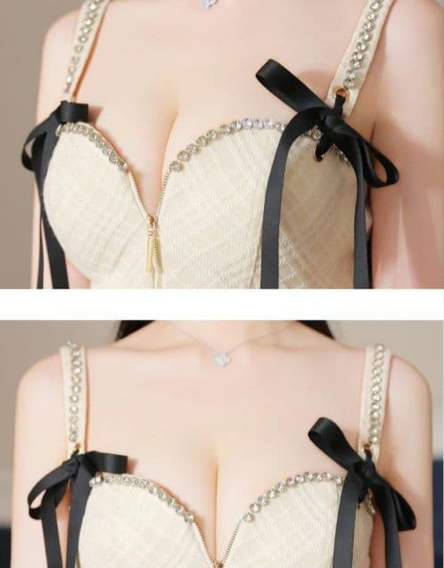 スエードリボン×チェックツイードベルトデザインセットアップドレスfm3734