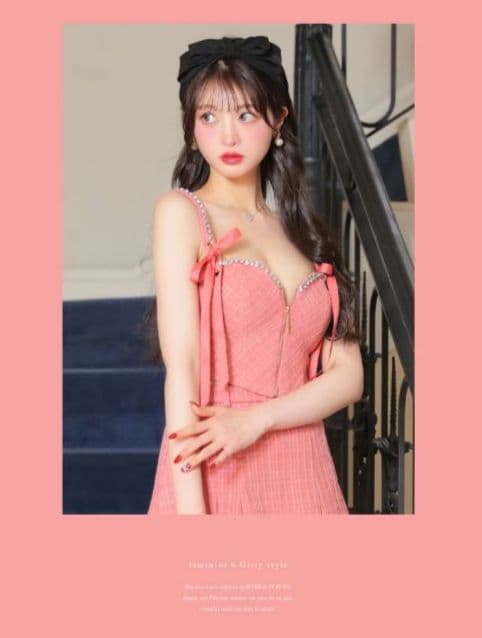 スエードリボン×チェックツイードベルトデザインセットアップドレスfm3734