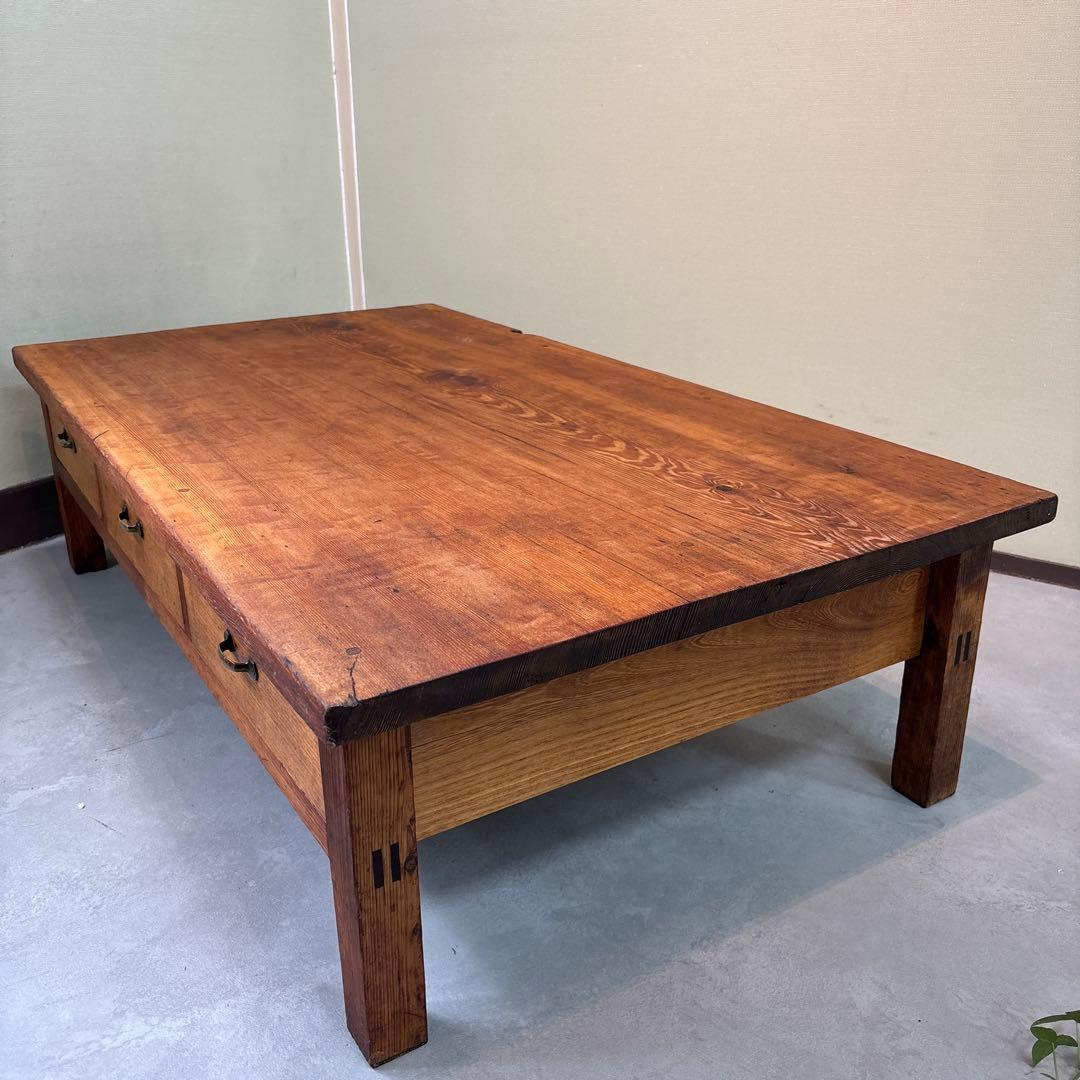 ローテーブル 無垢材 ヴィンテージ×和モダン　レトロ　両面引き出し　昭和