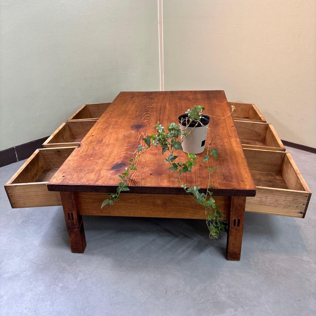 ローテーブル 無垢材 ヴィンテージ×和モダン　レトロ　両面引き出し　昭和