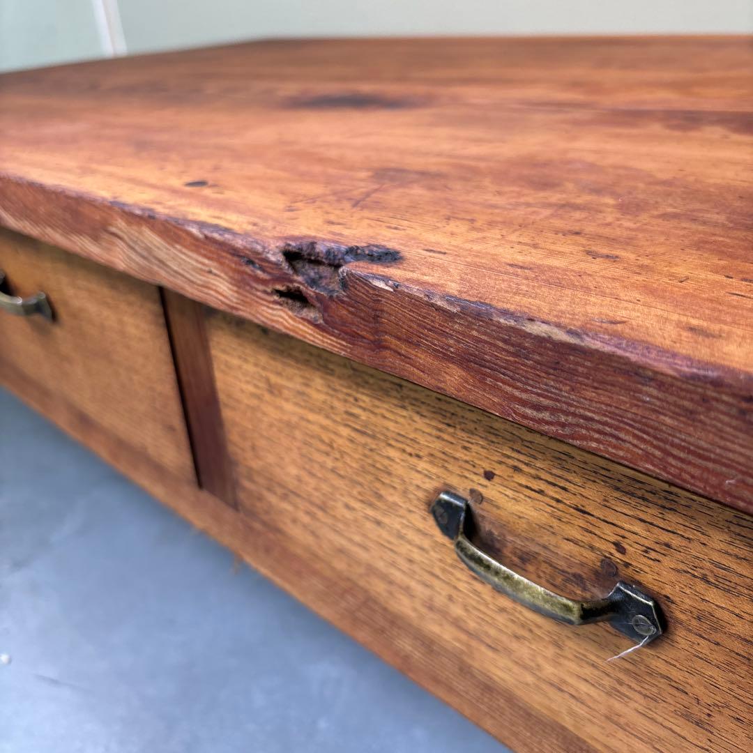 ローテーブル 無垢材 ヴィンテージ×和モダン　レトロ　両面引き出し　昭和